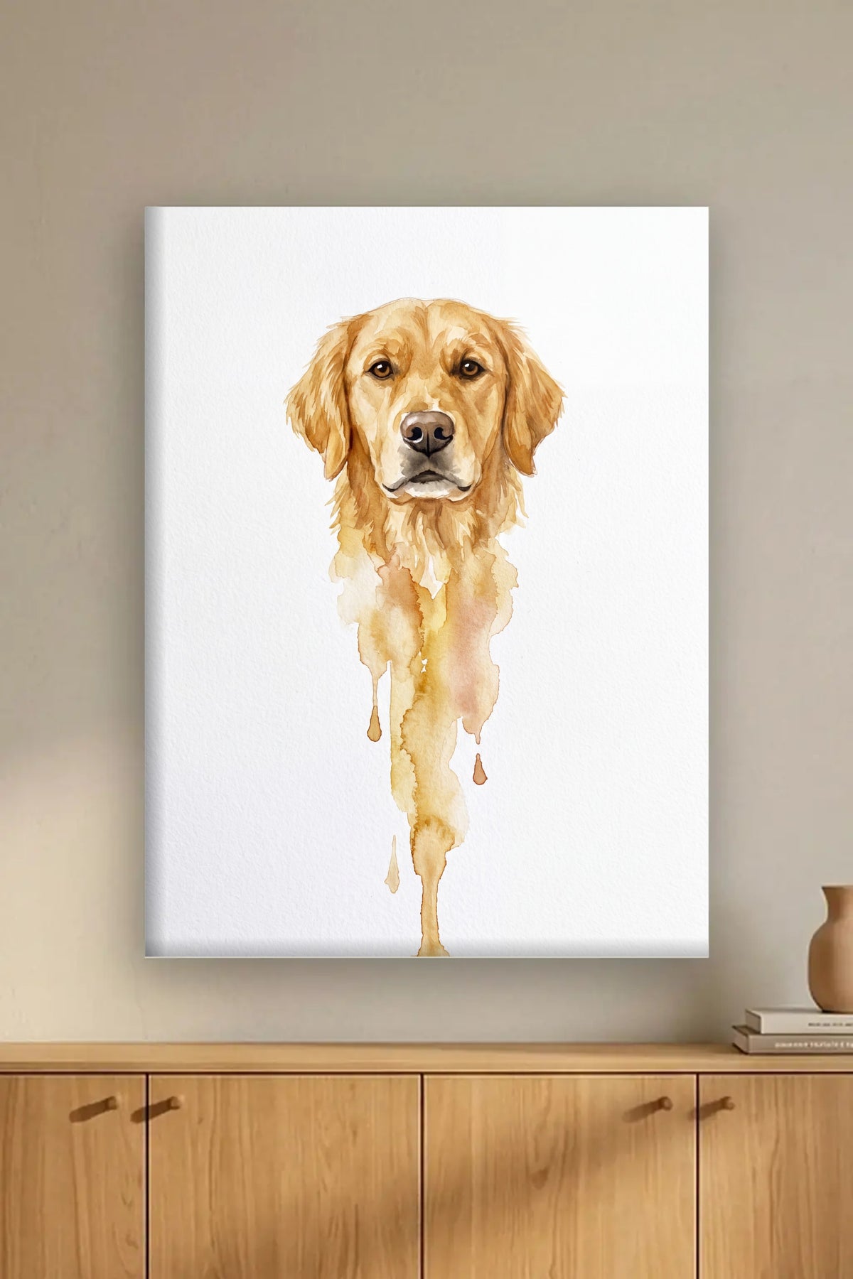 Leinwand im Wohnzimmer: Dein Hund als Aquarell Nass-in-Nass – personalisiertes Hundeportrait