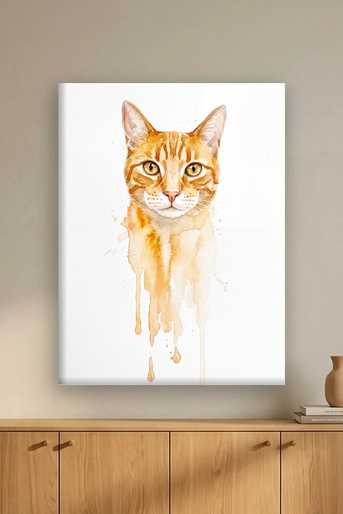 Leinwand im Wohnzimmer: Deine Katze als Aquarell Nass-in-Nass – personalisiertes Katzenportrait
