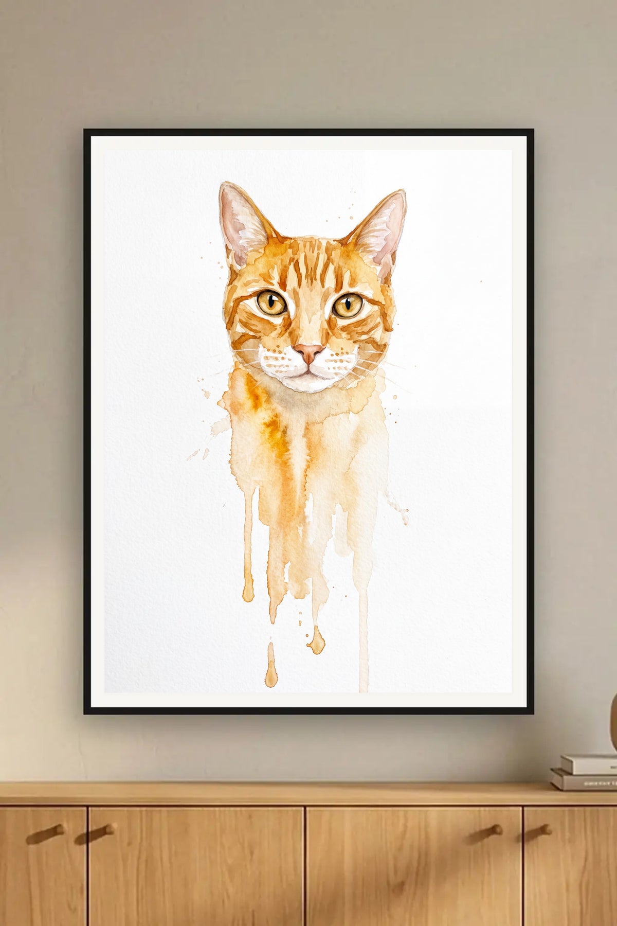 Poster im Wohnzimmer: Deine Katze als Aquarell Nass-in-Nass – personalisiertes Katzenportrait