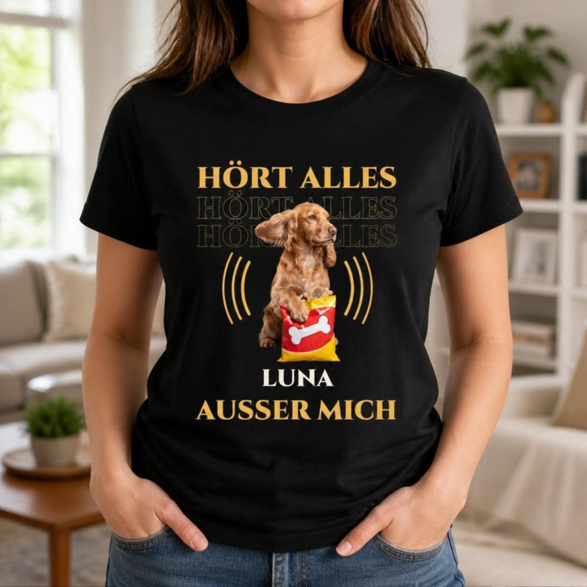 Hört alles außer mich - T-Shirt getragen mit Hundefoto & Name | Lil Snouts