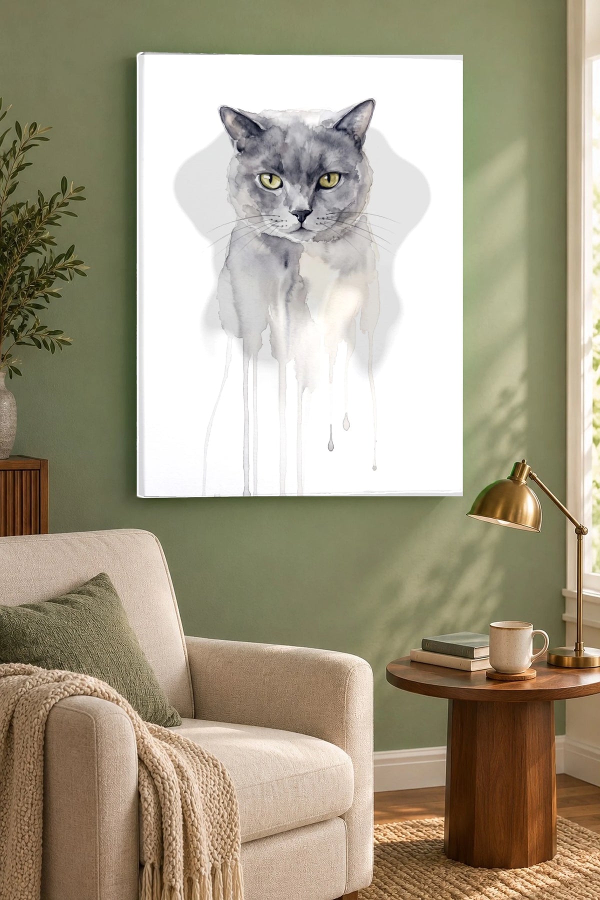 Aquarell Nass-in-Nass Leinwand mit Britisch-Kurzhaar-Katze
