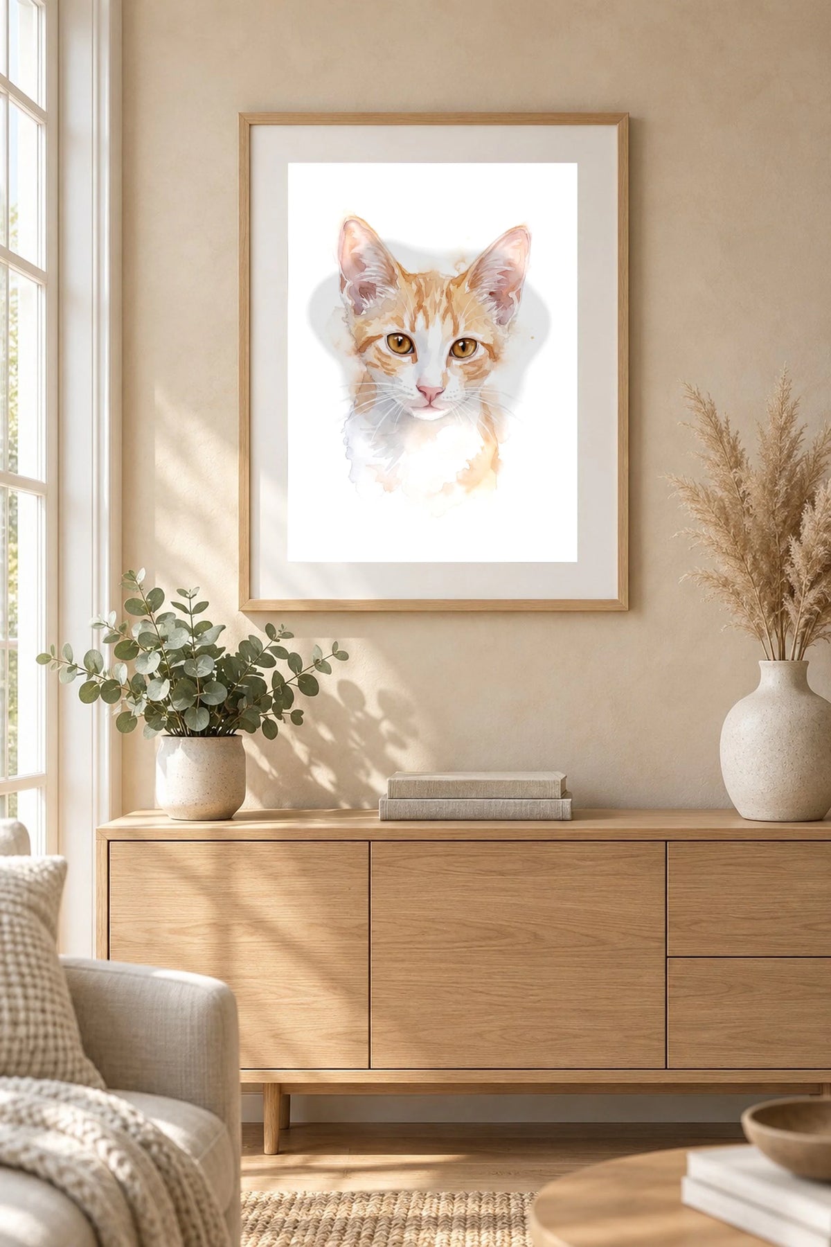 Aquarell-Portrait Poster mit roter Katze