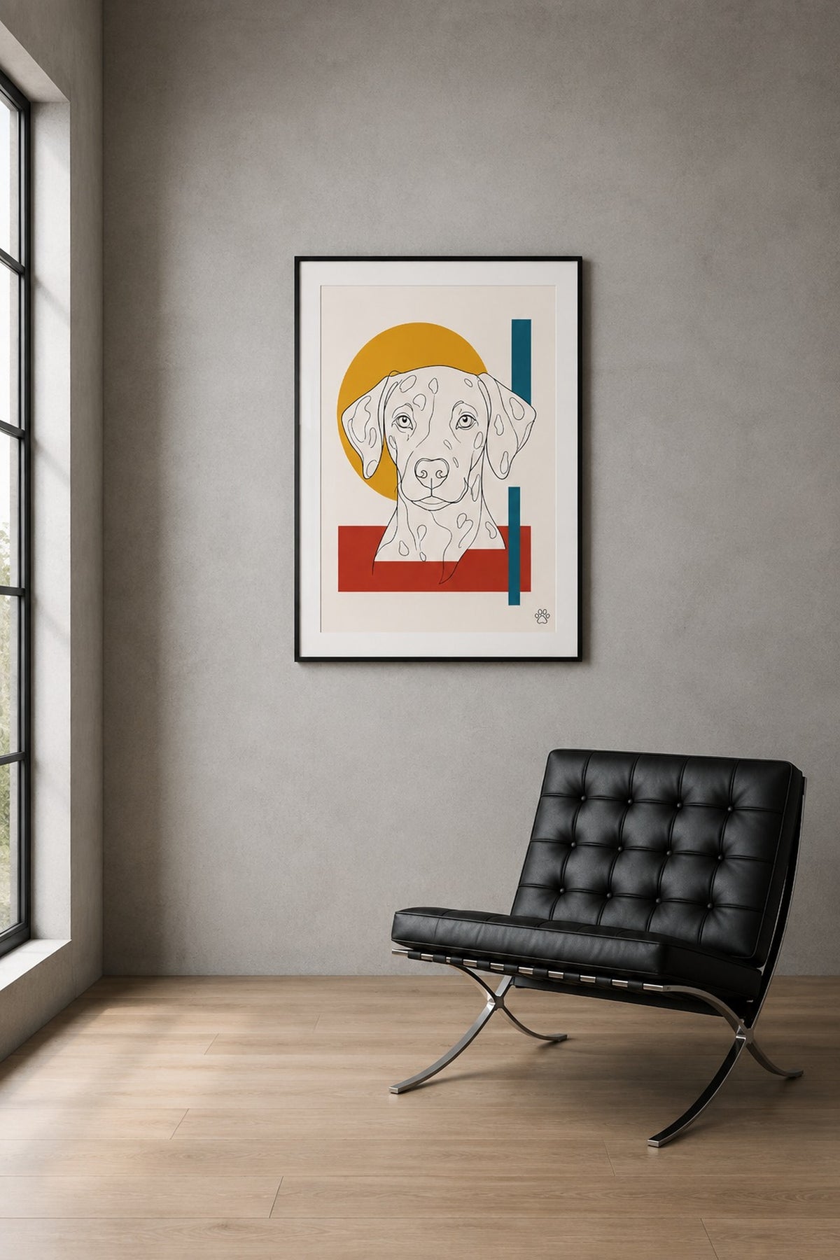 Poster im Wohnzimmer: Dein Hund als Bauhaus-Lineart – personalisiertes Hundeportrait