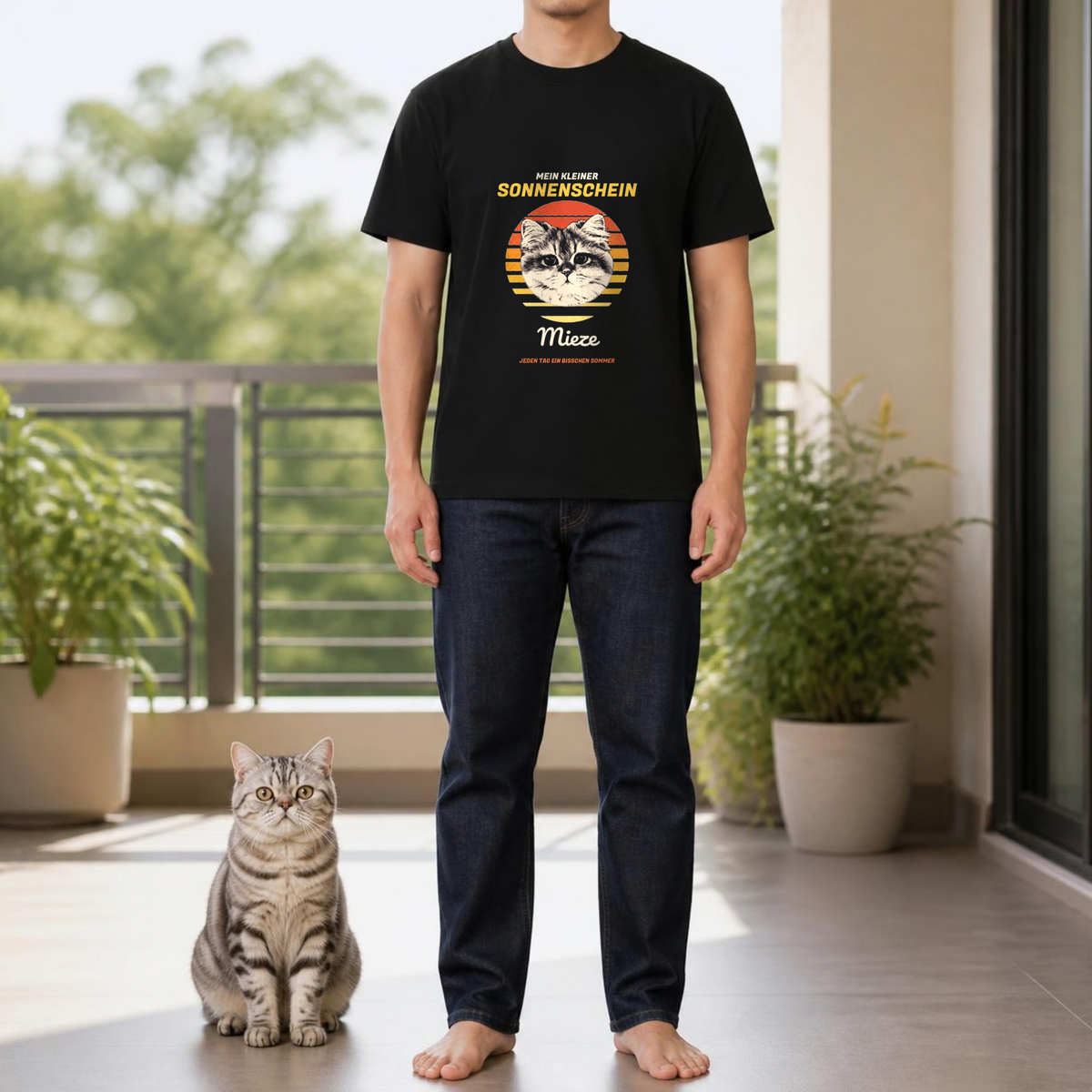 Getragenes Mockup Mein kleiner Sonnenschein Retro-Sunset T-Shirt