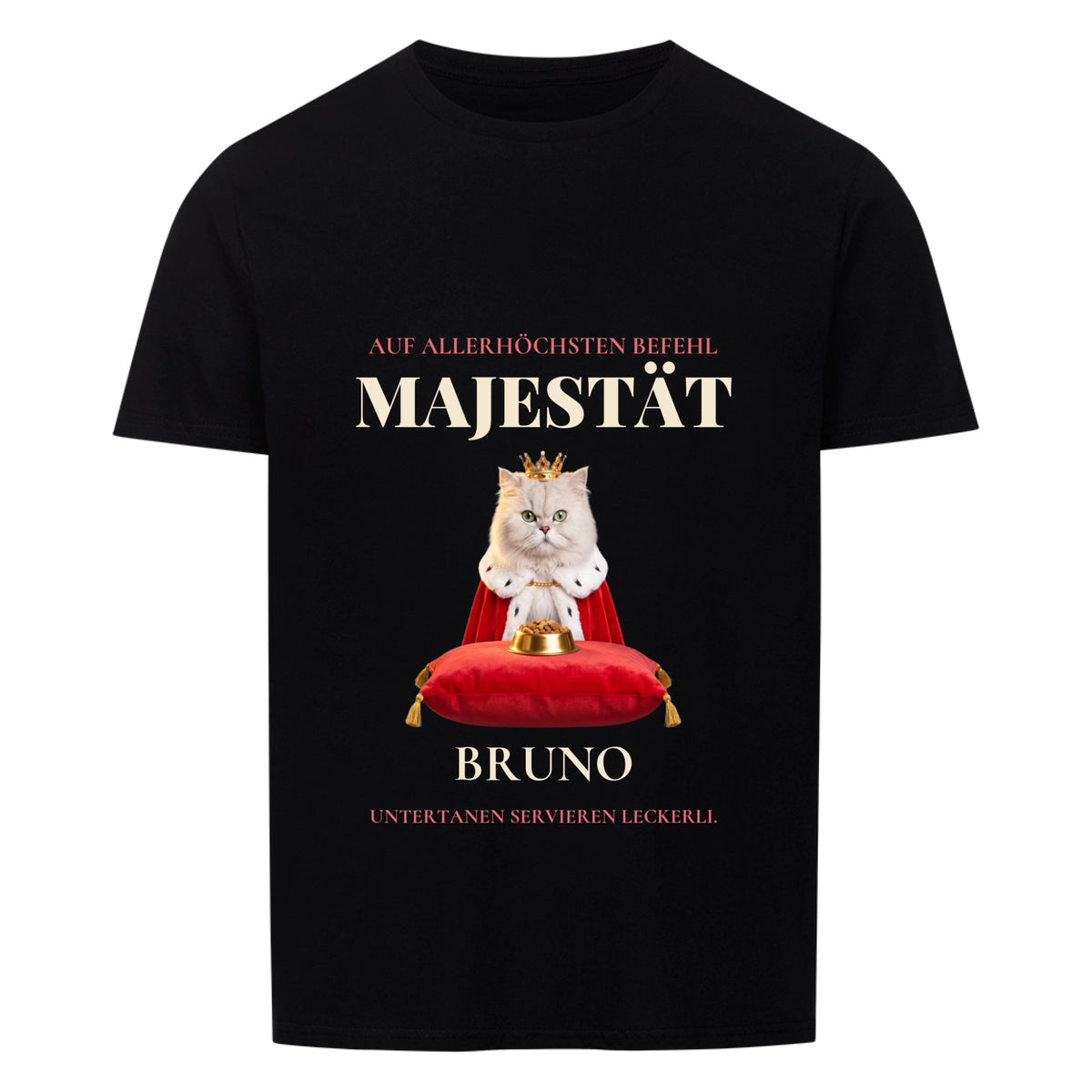 Majestaet T-Shirt mit eigenem Haustier personalisiert - Beispiel Katze Bruno