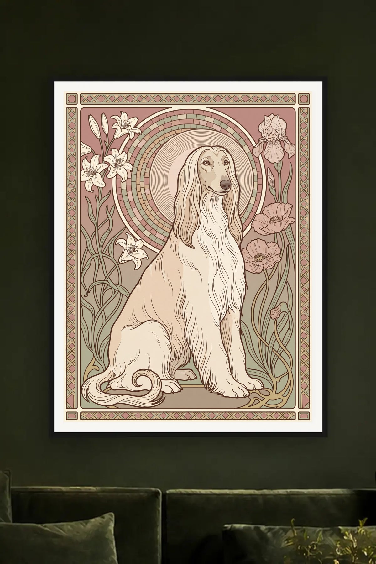 Poster im Wohnzimmer: Dein Hund als Jugendstil-Panel – personalisiertes Hundeportrait