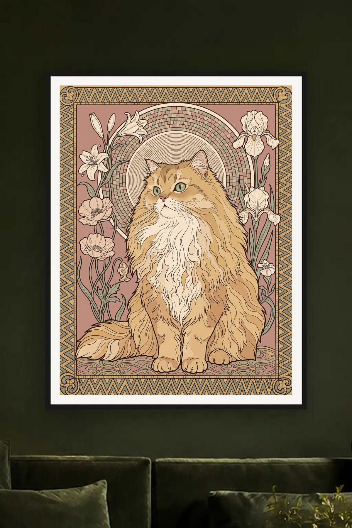 Poster im Wohnzimmer: Deine Katze als Jugendstil-Panel – personalisiertes Katzenportrait