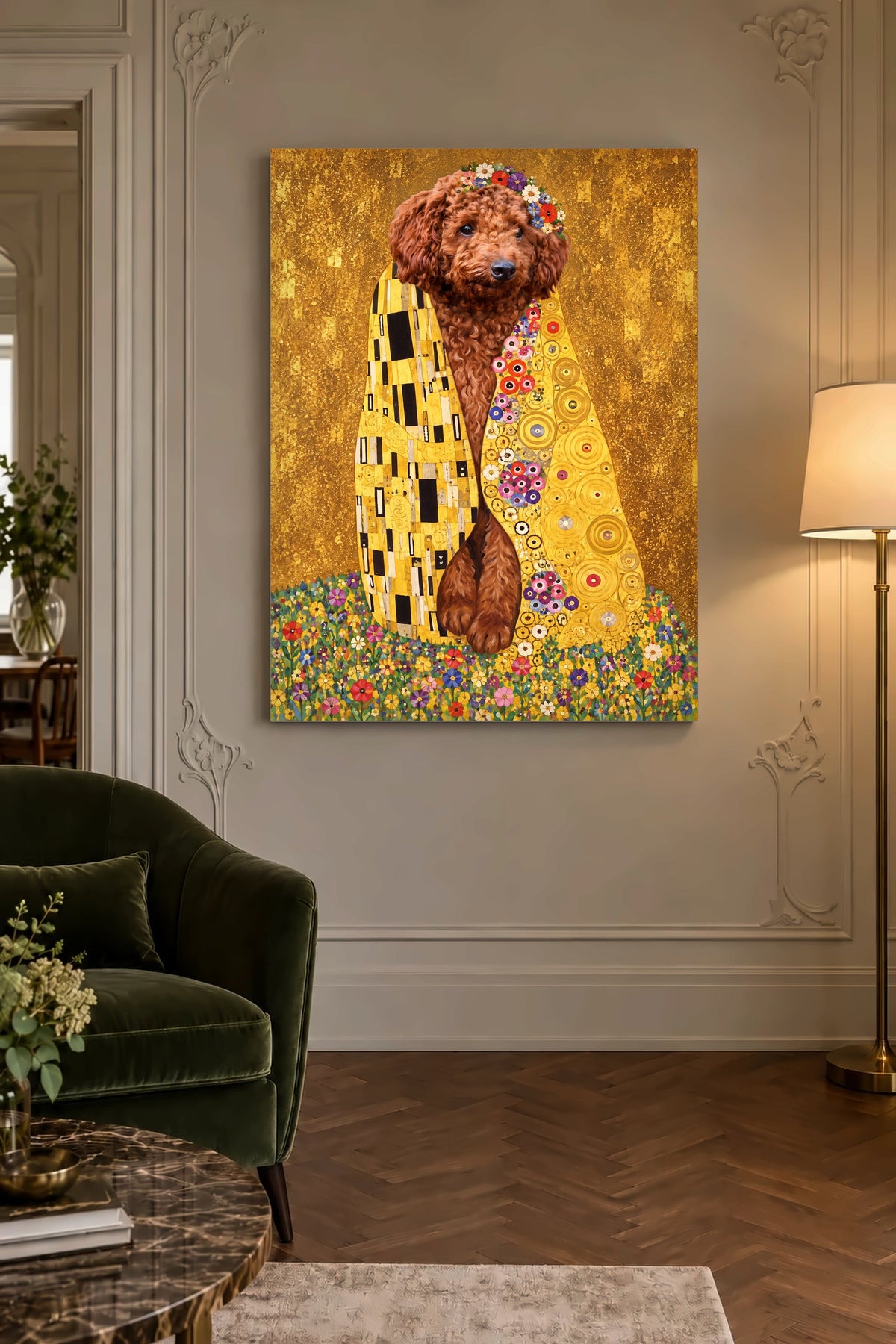 Leinwand im Wohnzimmer: Dein Hund in Der Kuss – personalisiertes Hundeportrait