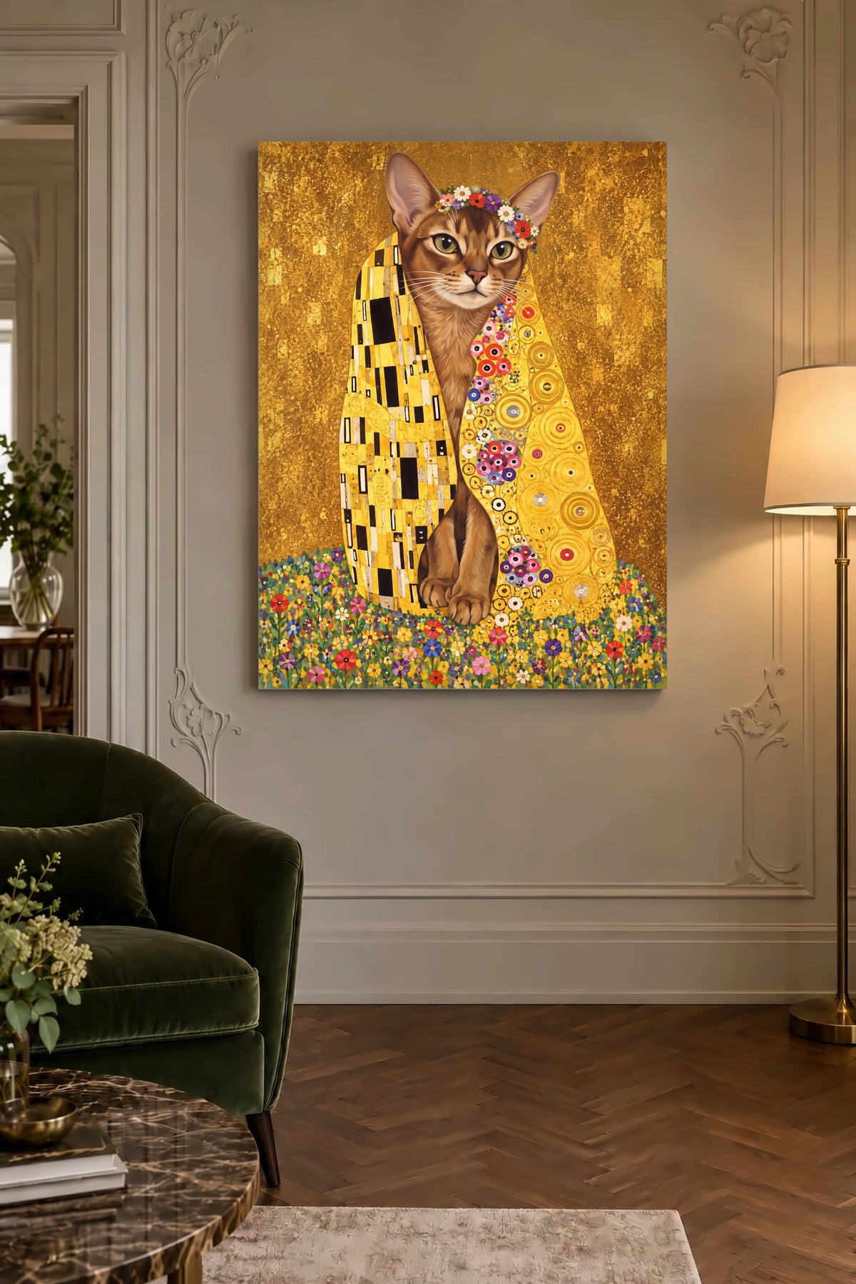 Leinwand im Wohnzimmer: Deine Katze in Der Kuss – personalisiertes Katzenportrait