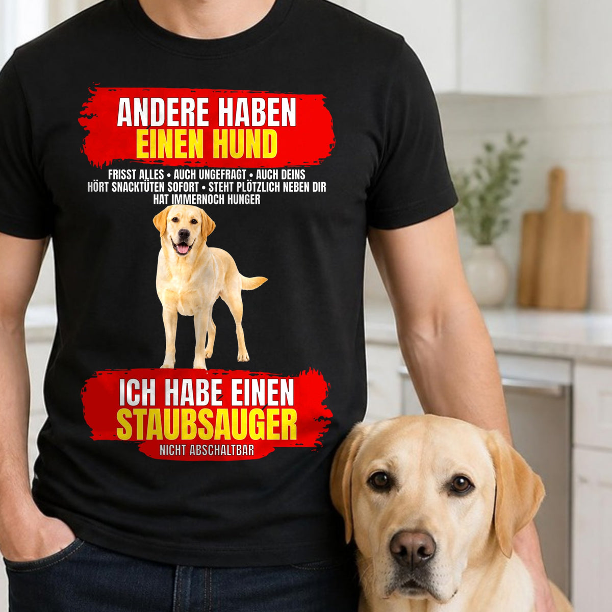 Getragen: Staubsauger T-Shirt mit Labrador-Motiv