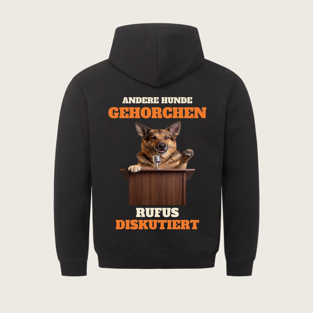 Andere Hunde gehorchen – Flatlay: schwarzes Shirt bzw. Hoodie mit Druck und Name | Lil Snouts